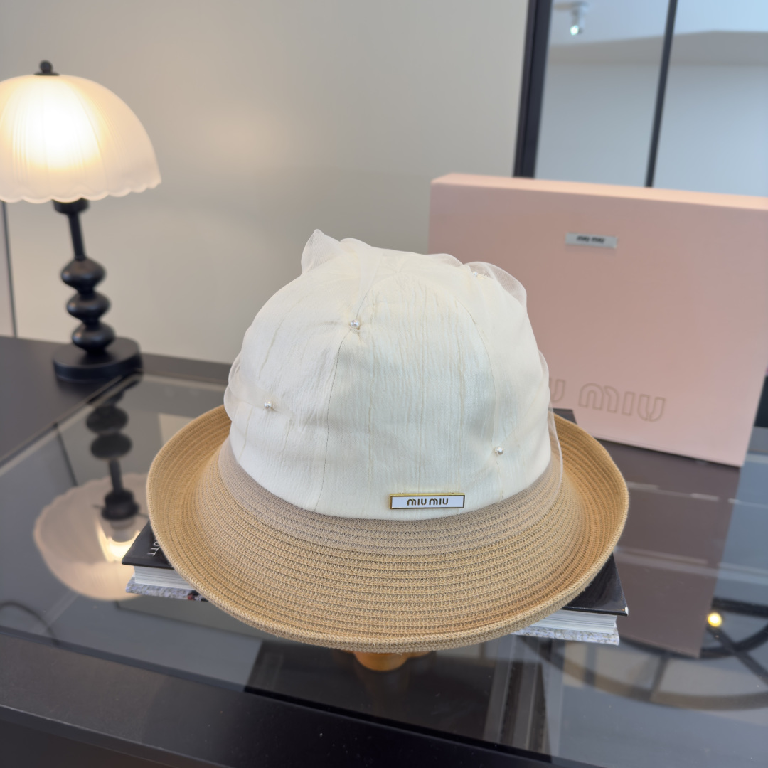 Pmiumiu缪缪新款台湾PP草拼接网纱，高端名媛风范，头围57cm，可折叠