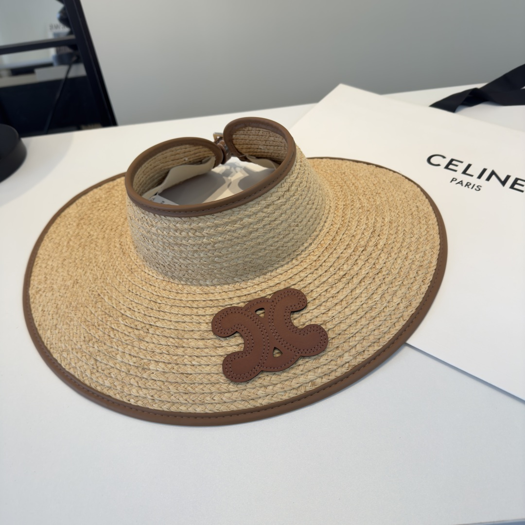 PCeline赛琳新款拉菲草空顶帽，高端定制，头围57cm