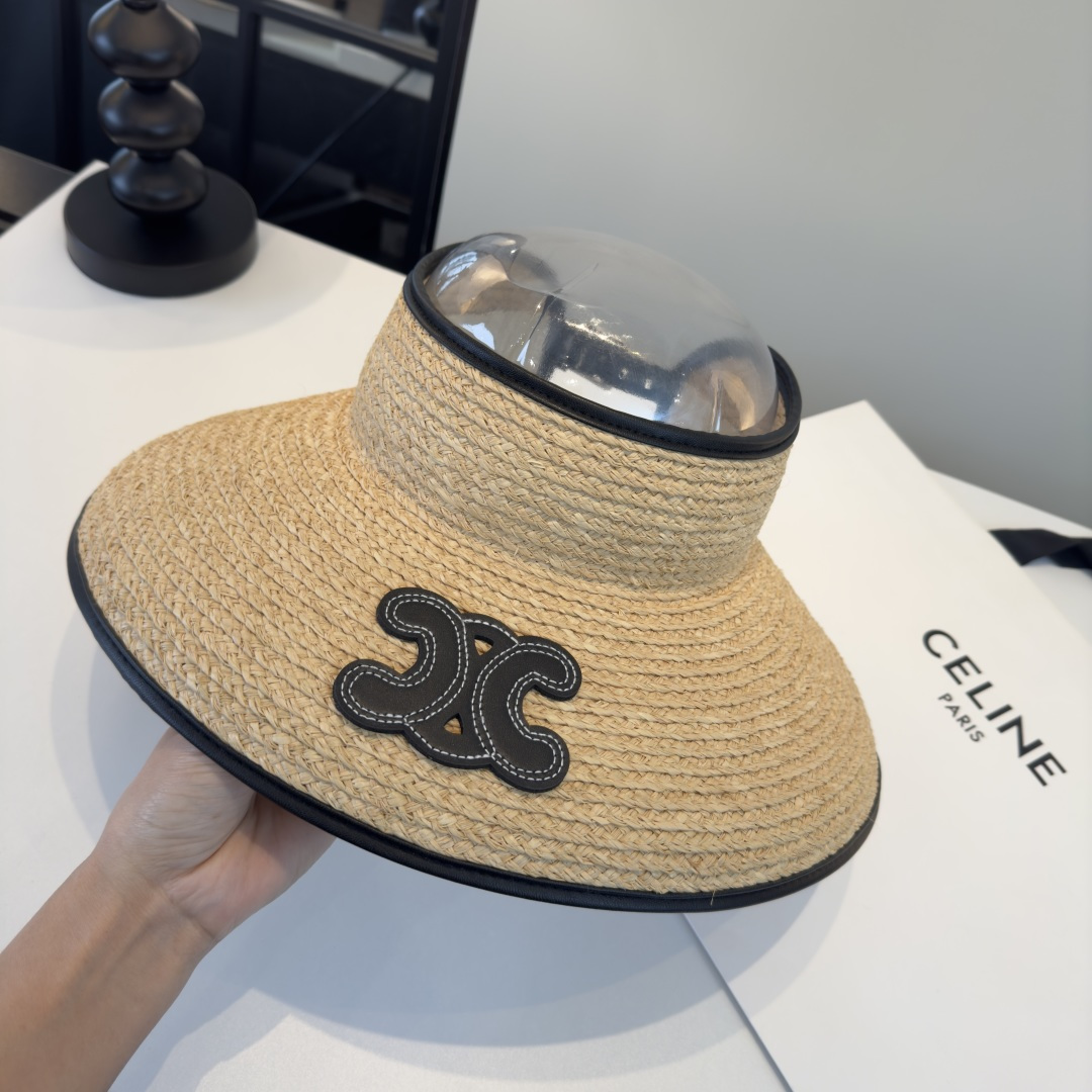 PCeline赛琳新款拉菲草空顶帽，高端定制，头围57cm