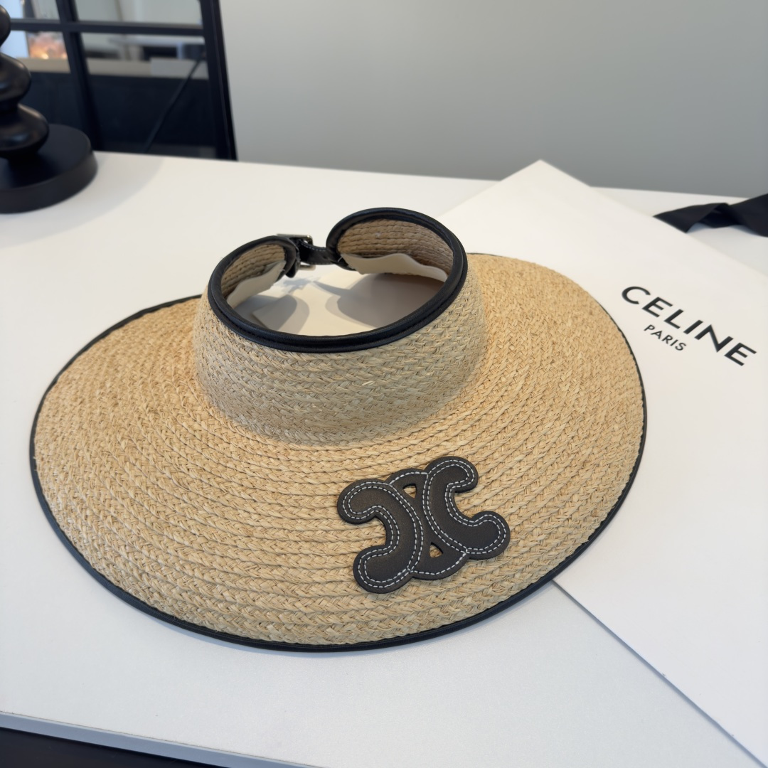 PCeline赛琳新款拉菲草空顶帽，高端定制，头围57cm