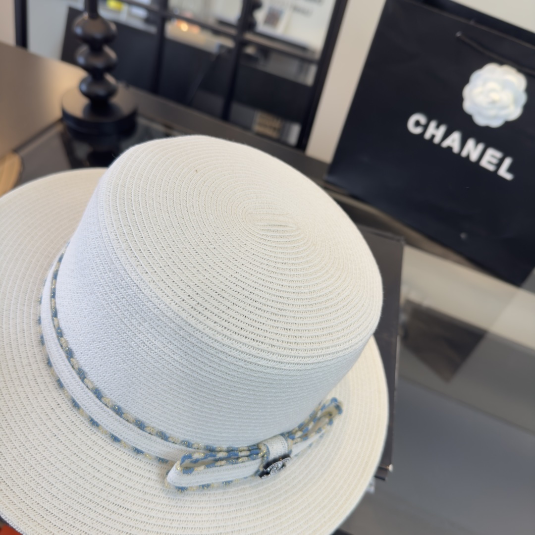 PChanel香奈儿 平顶礼帽，高端细草制作，头围57cm 出游搭衣必备