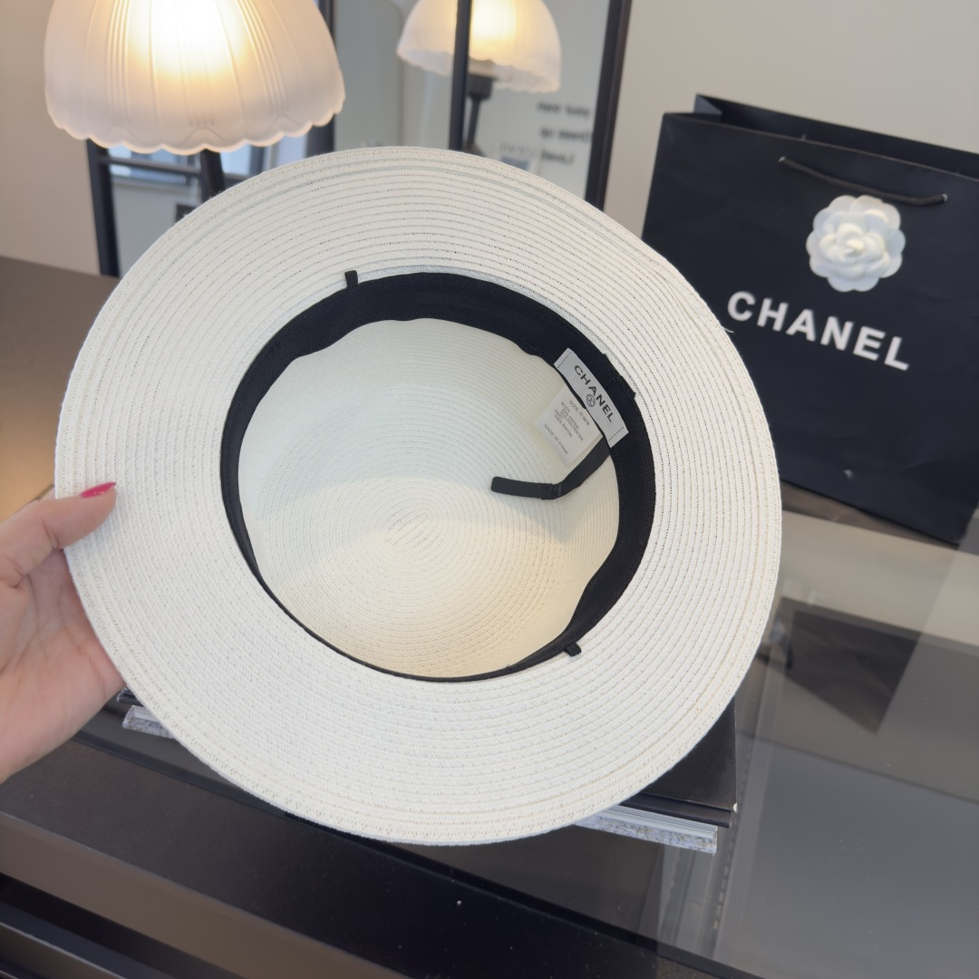 PChanel香奈儿 平顶礼帽，高端细草制作，头围57cm 出游搭衣必备