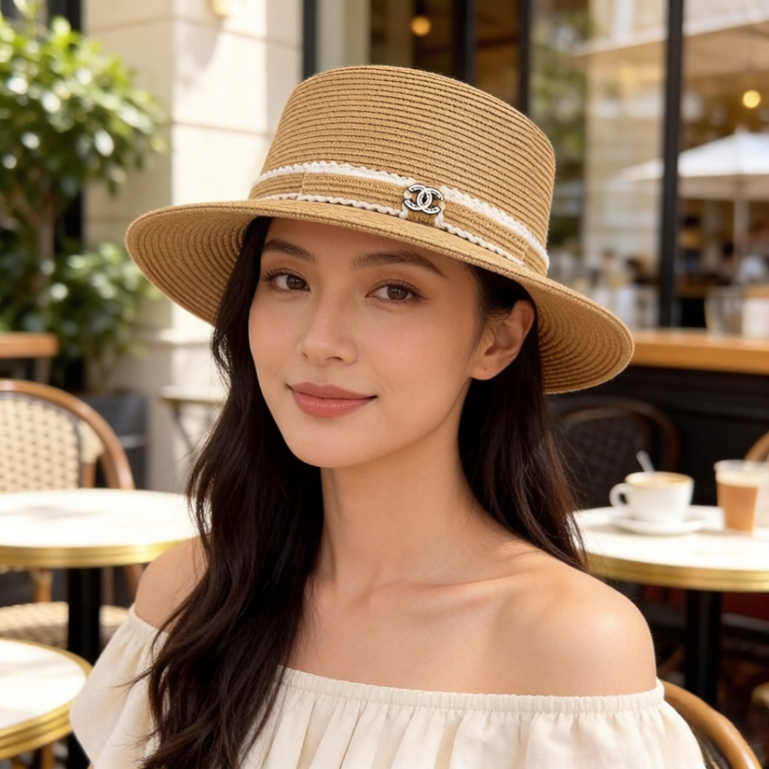 PChanel香奈儿 平顶礼帽，高端细草制作，头围57cm 出游搭衣必备
