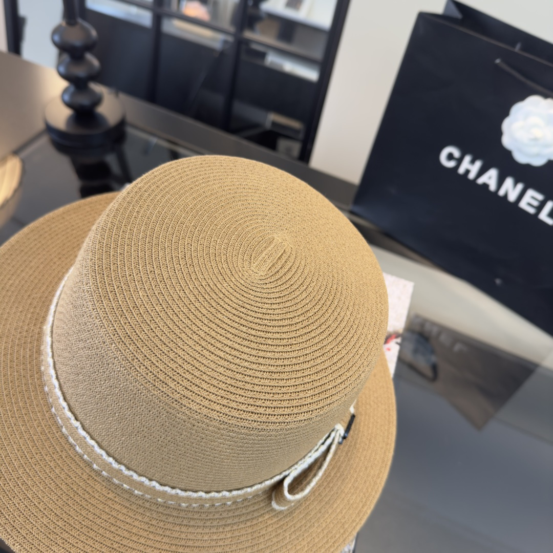 PChanel香奈儿 平顶礼帽，高端细草制作，头围57cm 出游搭衣必备