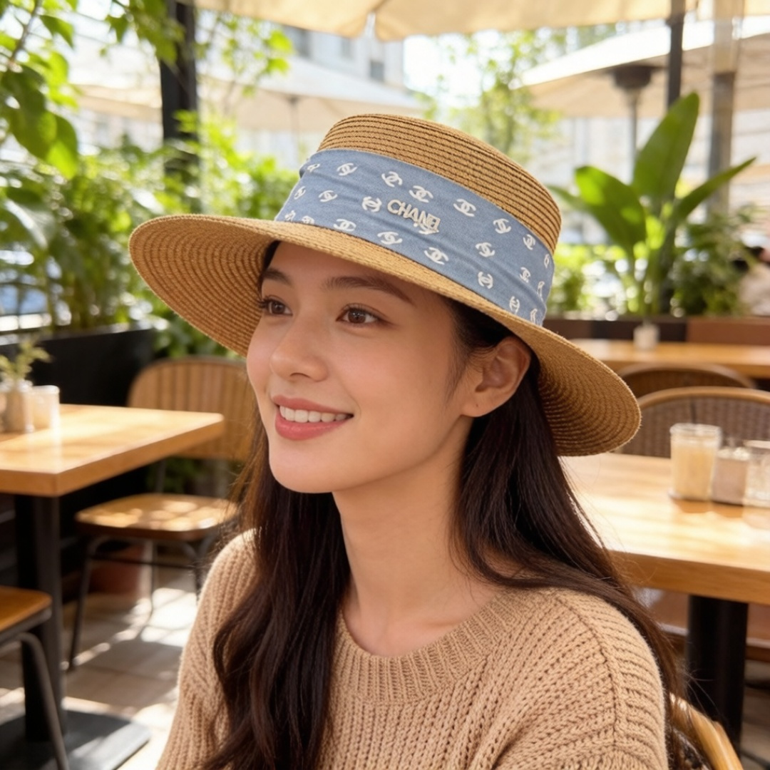 PChanel香奈儿平顶礼帽，遮阳草帽，头围57cm