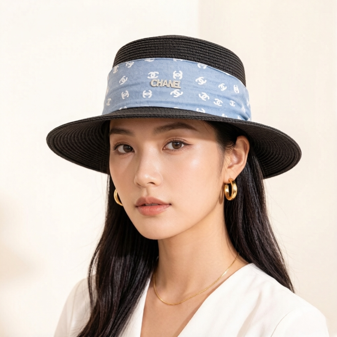 PChanel香奈儿平顶礼帽，遮阳草帽，头围57cm