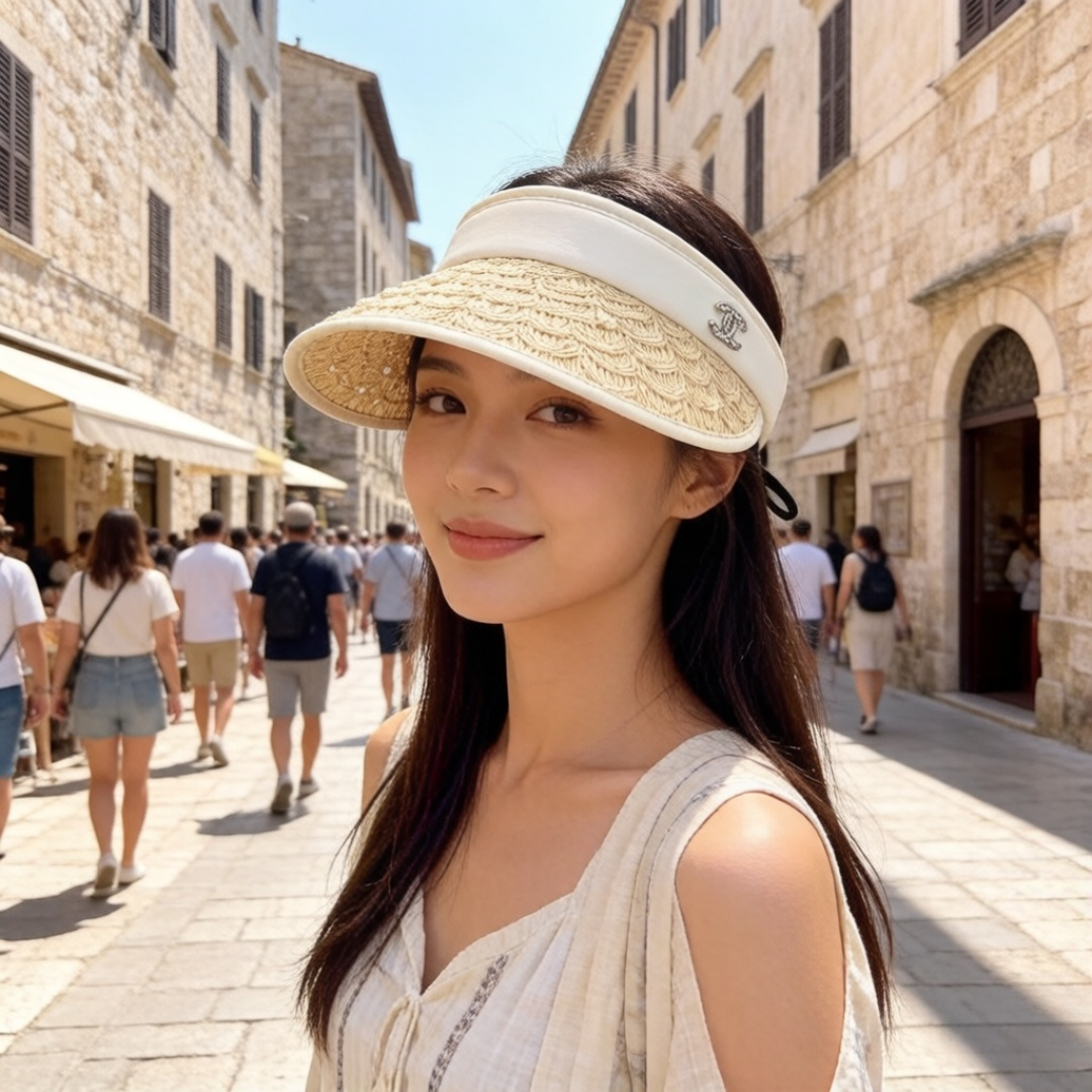 PChanel香奈儿珍珠空顶遮阳帽，可调节，