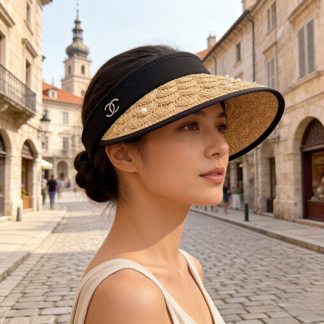 PChanel香奈儿珍珠空顶遮阳帽，可调节，