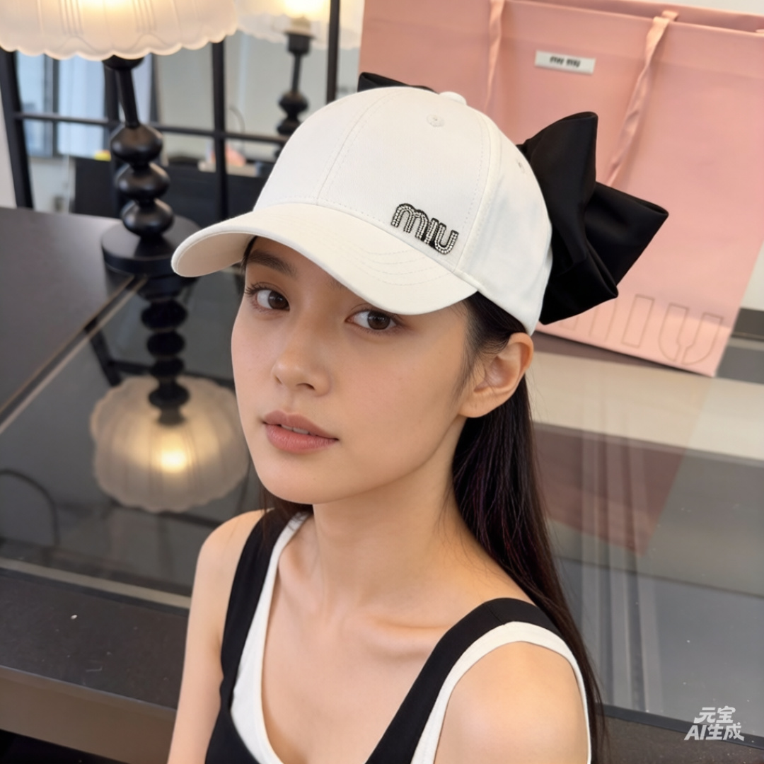 Pmiumiu缪缪新款蝴蝶结🎀鸭舌帽，高端面料、头围57cm