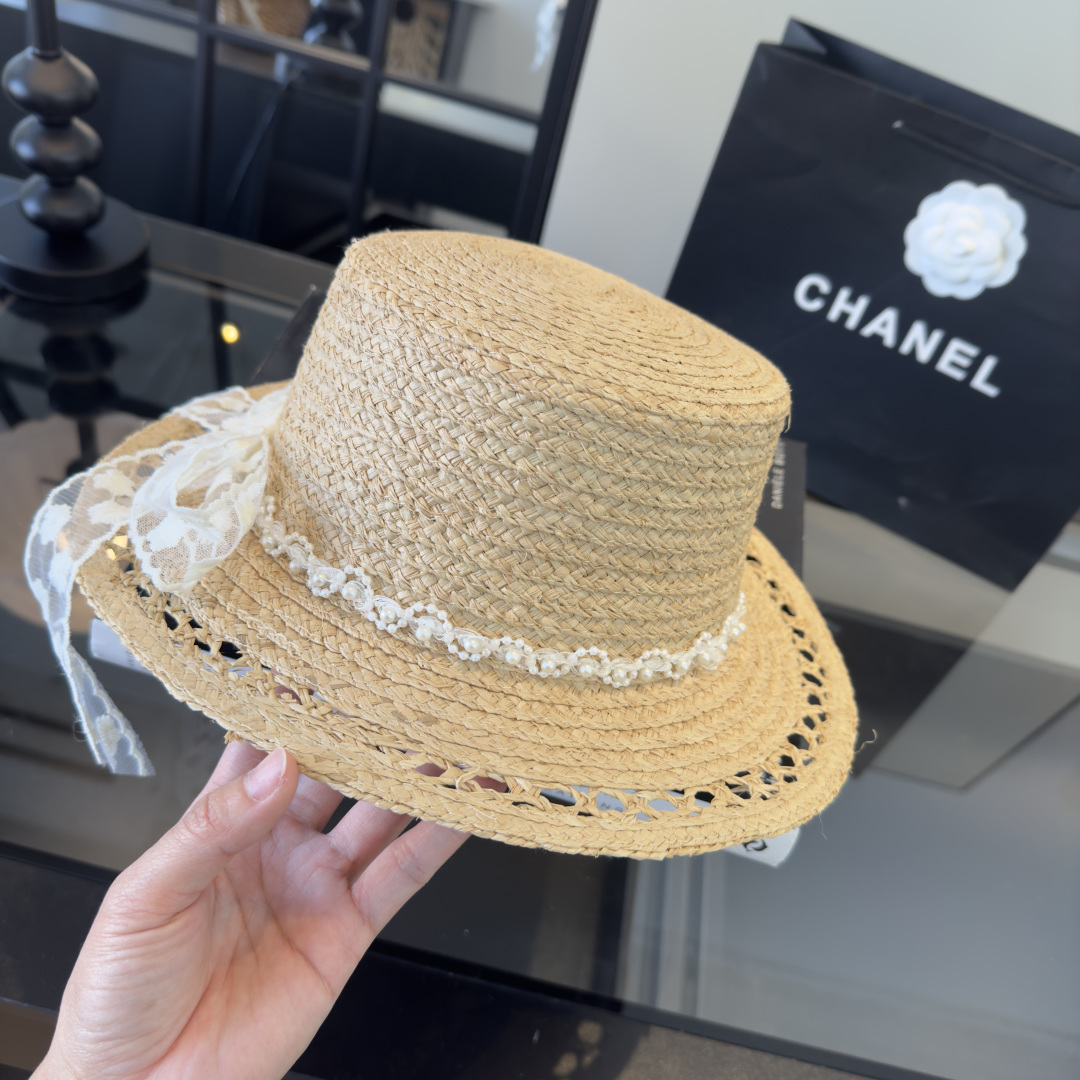 PChanel香奈儿新款蝴蝶结拉菲草帽，旅游必备，头围57cm