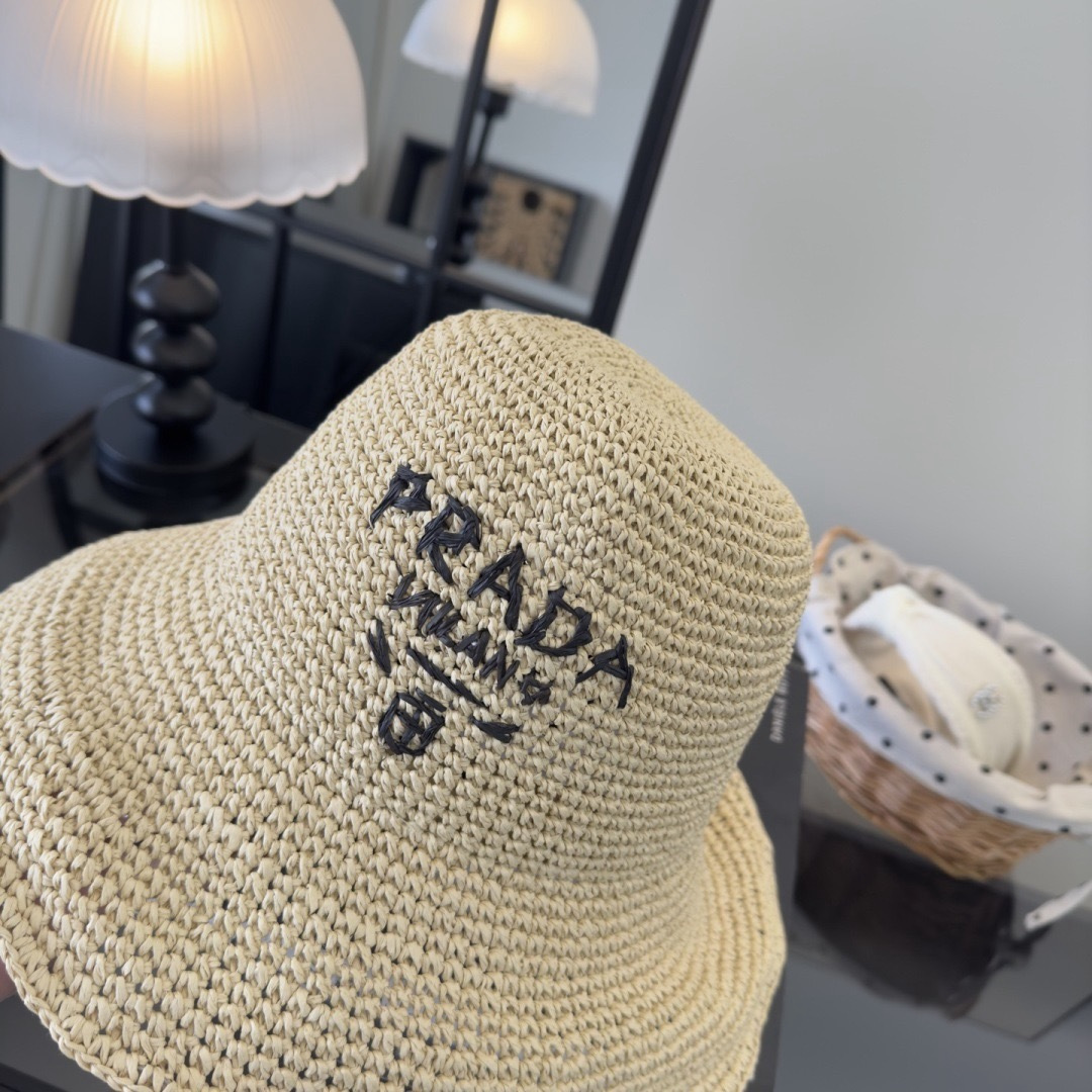 PPRADA普拉达2025夏款折叠草帽，纯收工钩织，头围57cm，可折叠