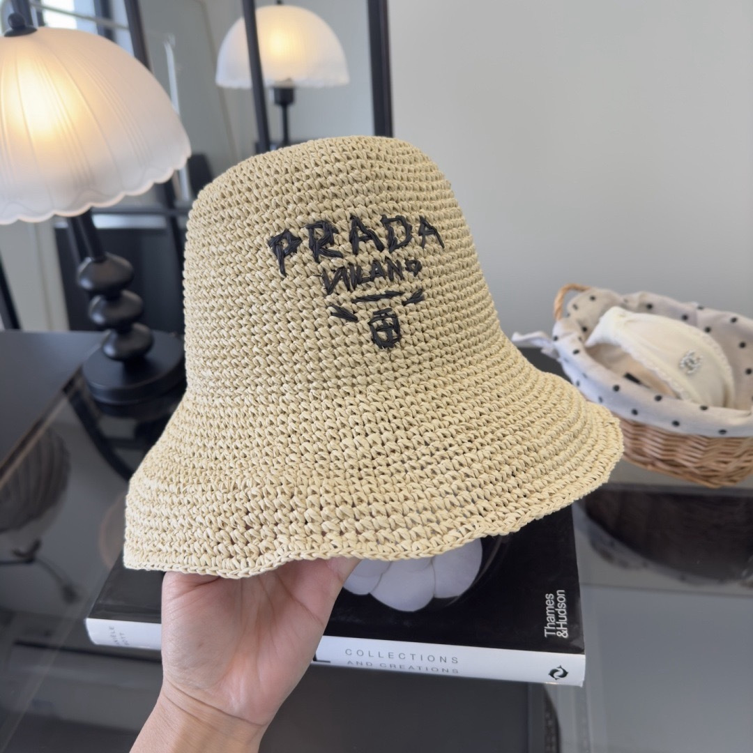 PPRADA普拉达2025夏款折叠草帽，纯收工钩织，头围57cm，可折叠