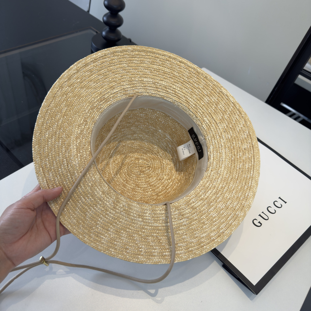 PGucci古奇平顶麦秆草礼帽。高级定制
