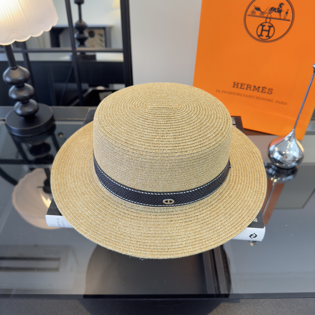 Hermès 爱马仕新款平顶草帽，细草制作，帽型超赞