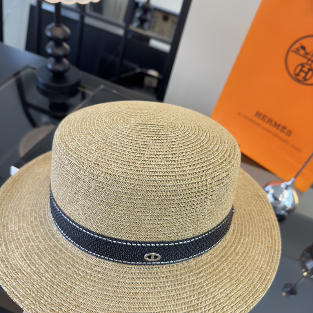 Hermès 爱马仕新款平顶草帽，细草制作，帽型超赞