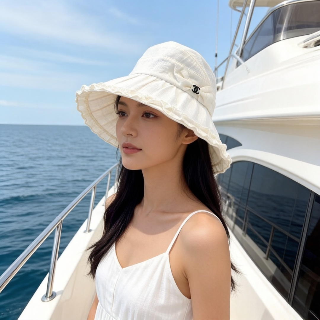 PChanel香奈儿空顶遮阳渔夫帽，简约百搭，头围57cm
