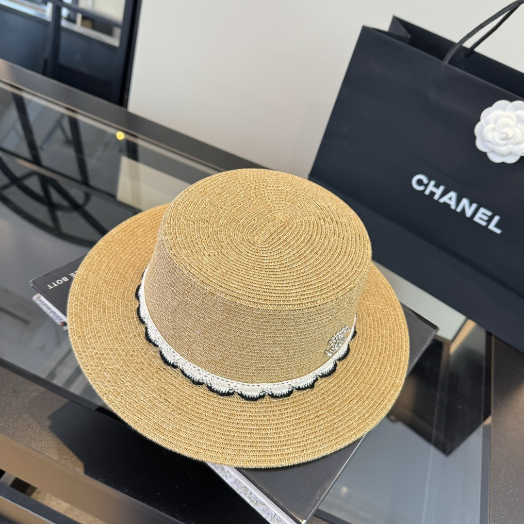 Chanel Chanel香奈儿平顶草帽，细草制作，头围57cm