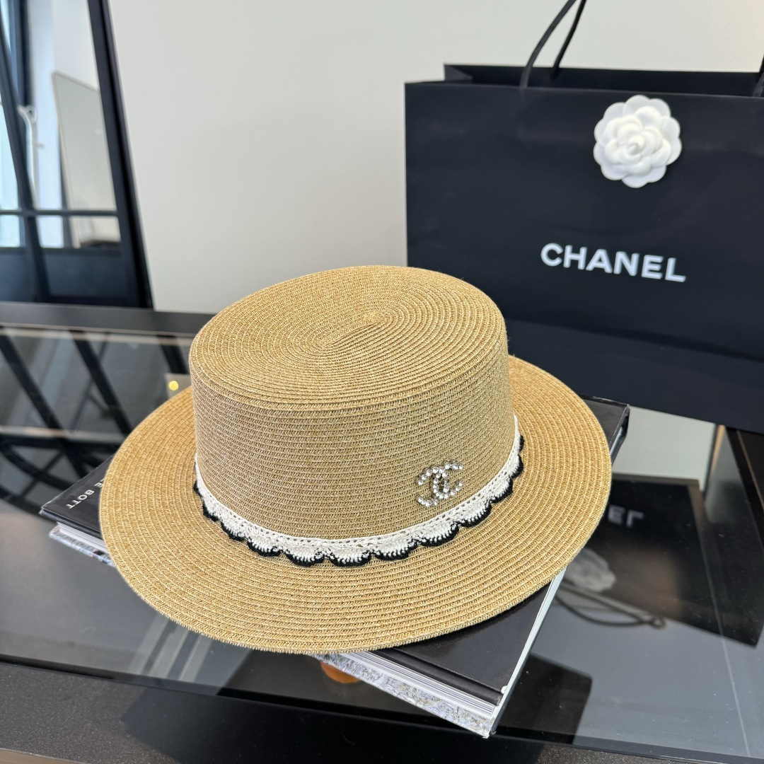 Chanel Chanel香奈儿平顶草帽，细草制作，头围57cm