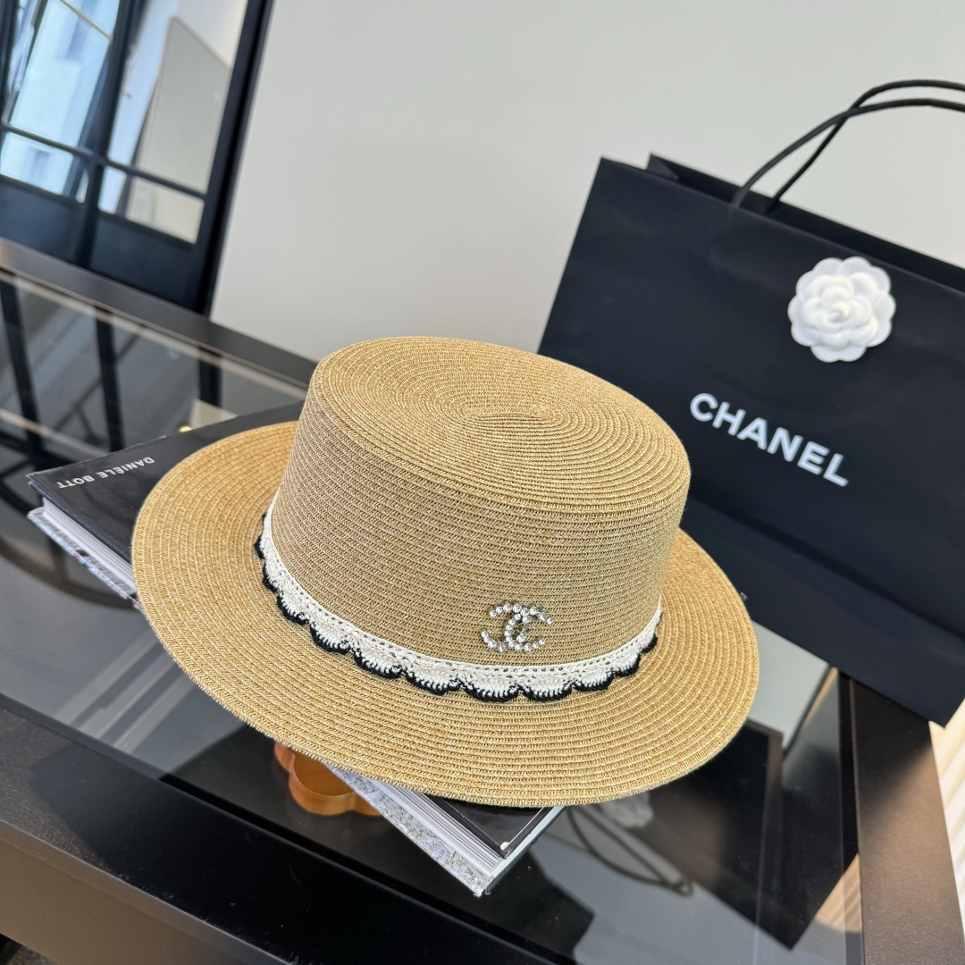 Chanel Chanel香奈儿平顶草帽，细草制作，头围57cm