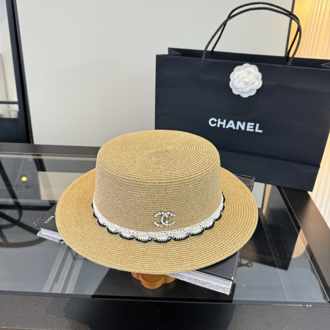 Chanel Chanel香奈儿平顶草帽，细草制作，头围57cm