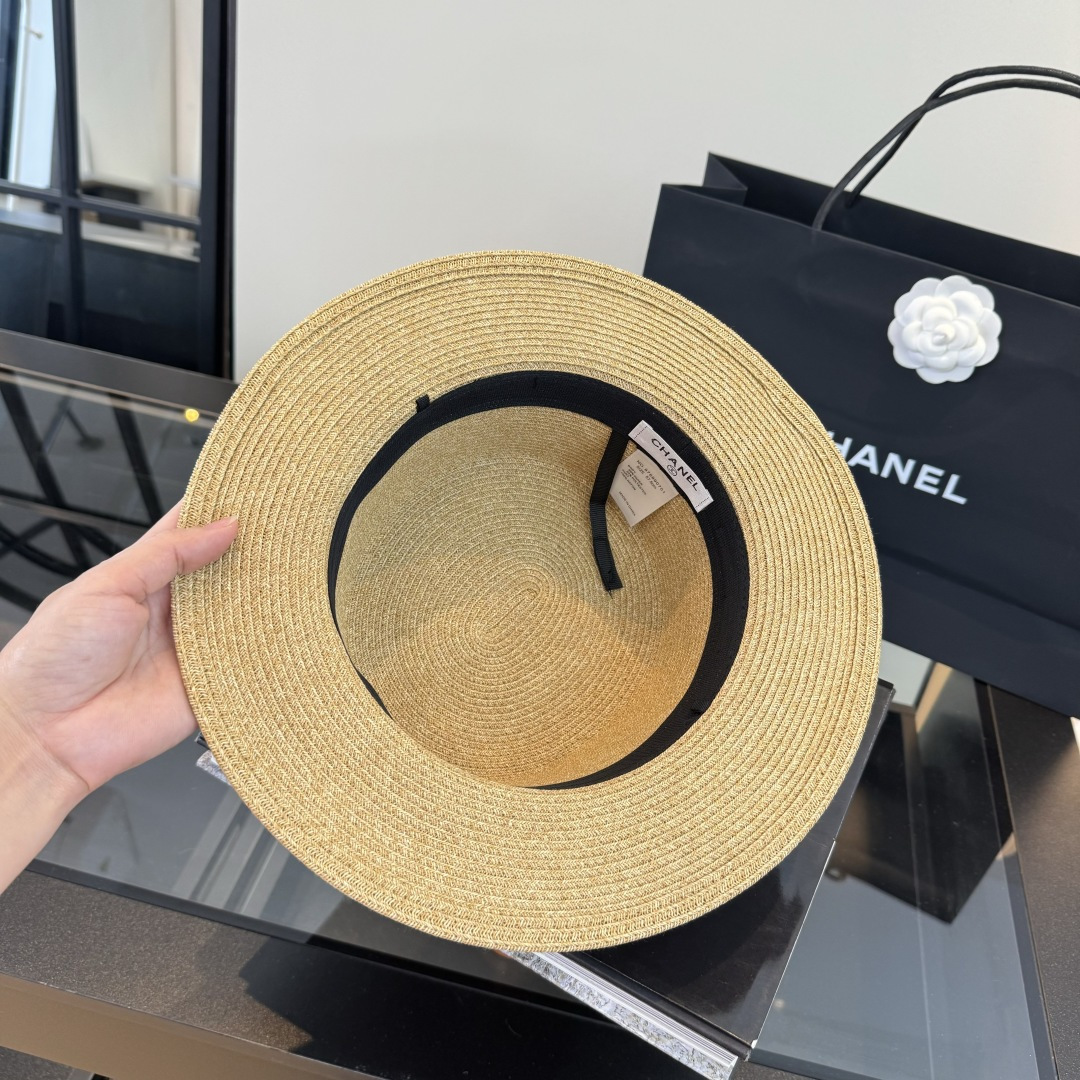 Chanel Chanel香奈儿平顶草帽，细草制作，头围57cm