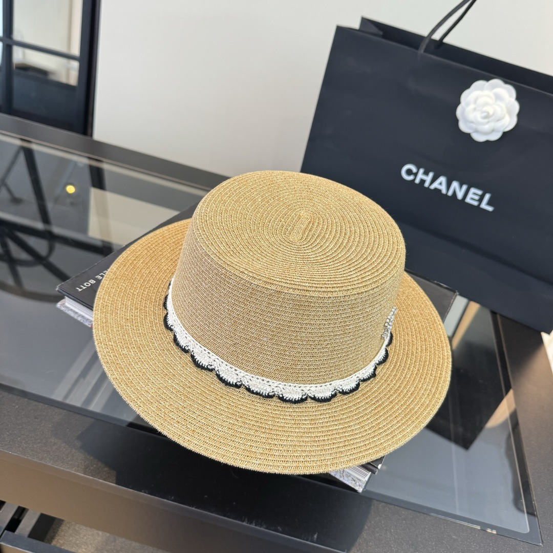 Chanel Chanel香奈儿平顶草帽，细草制作，头围57cm