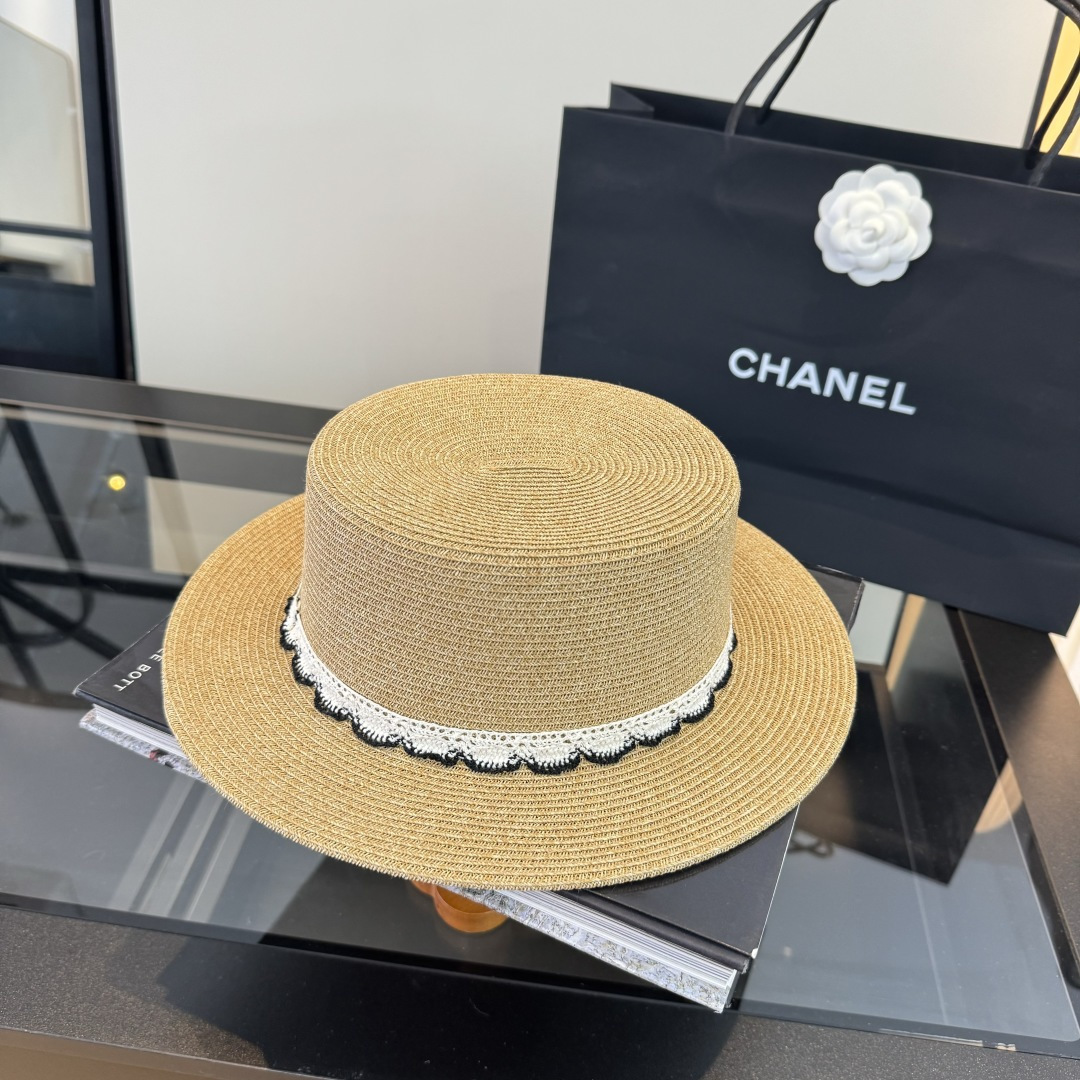 Chanel Chanel香奈儿平顶草帽，细草制作，头围57cm