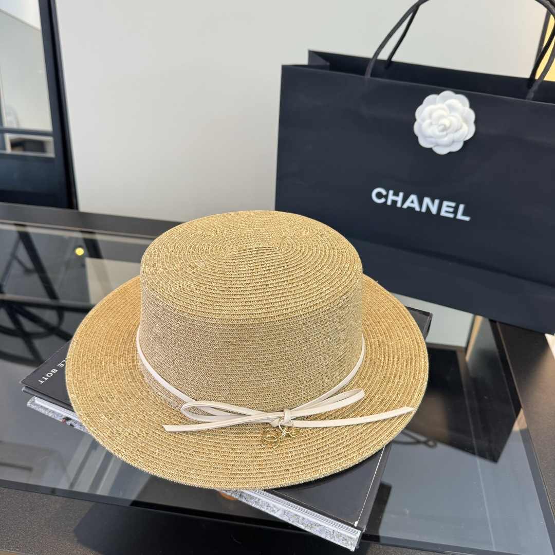 Chanel Chanel香奈儿平顶草帽，细草制作，头围57cm