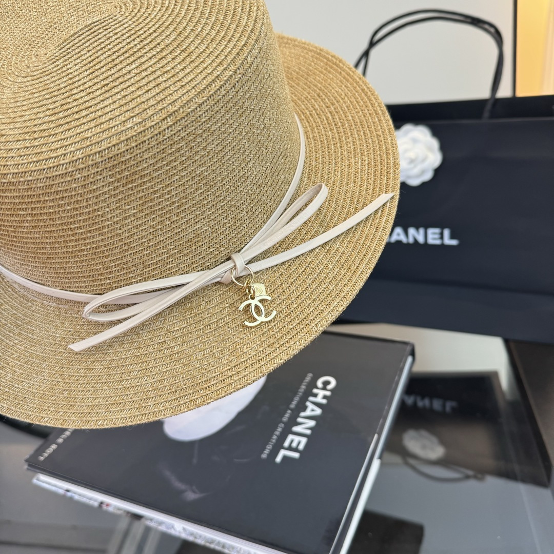 Chanel Chanel香奈儿平顶草帽，细草制作，头围57cm