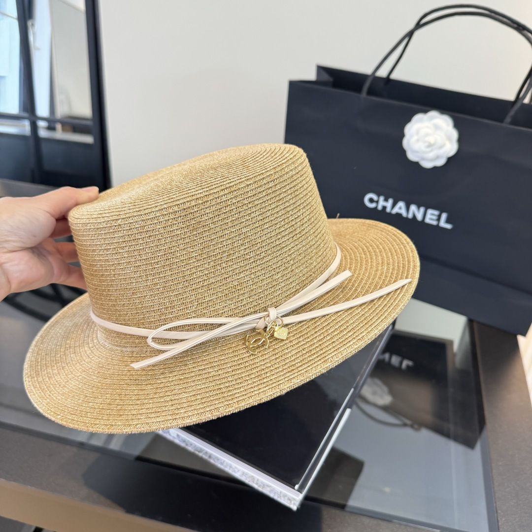 Chanel Chanel香奈儿平顶草帽，细草制作，头围57cm