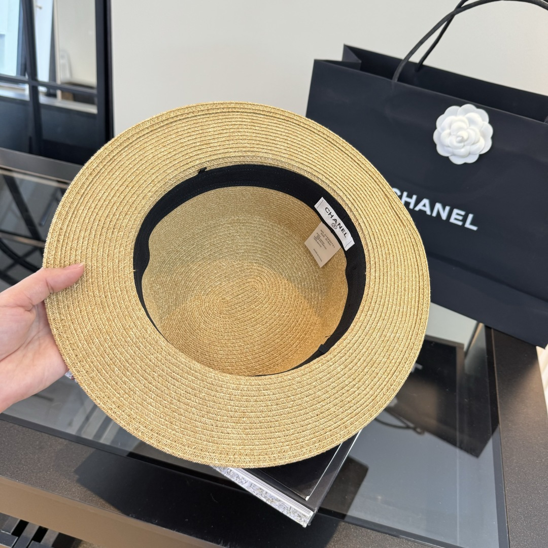 Chanel Chanel香奈儿平顶草帽，细草制作，头围57cm