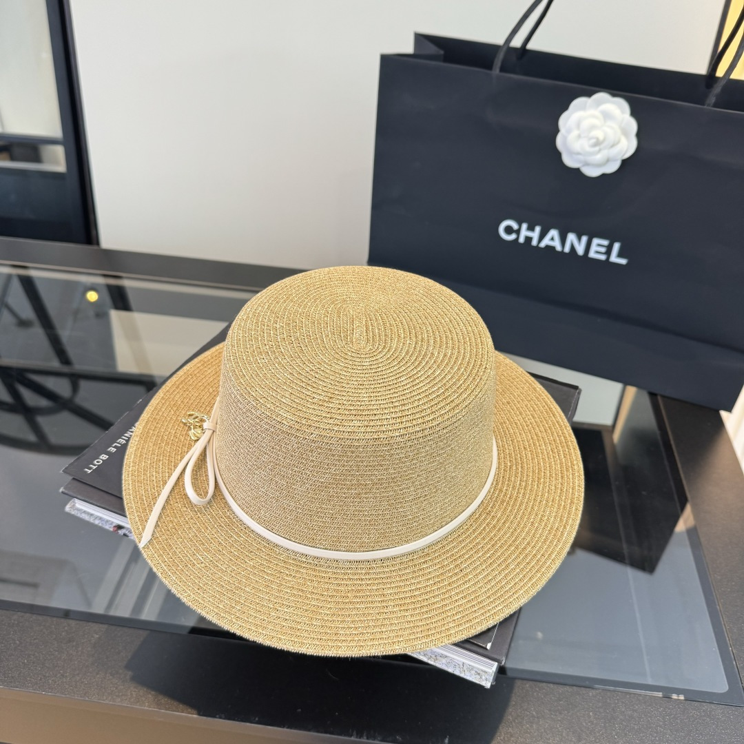 Chanel Chanel香奈儿平顶草帽，细草制作，头围57cm