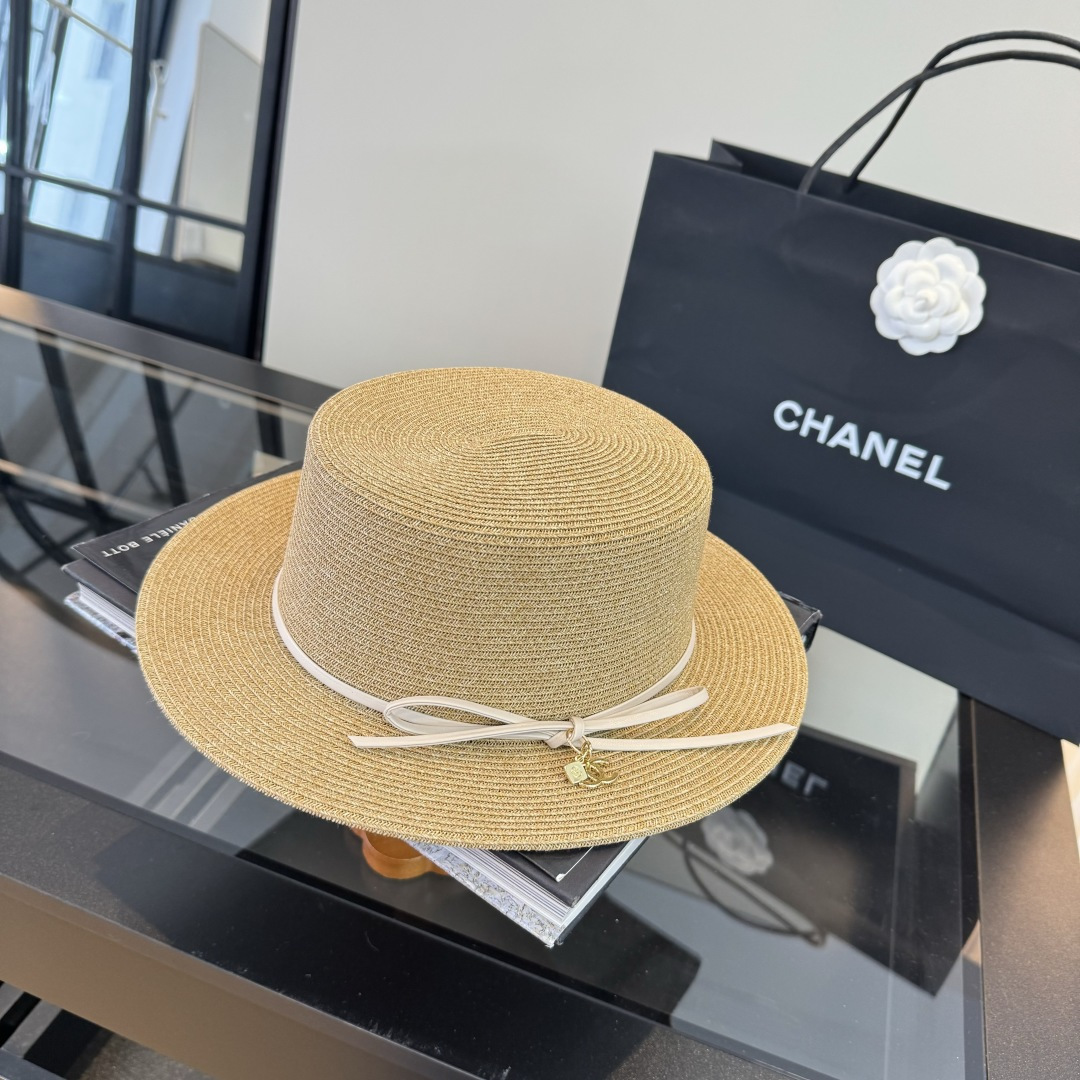 Chanel Chanel香奈儿平顶草帽，细草制作，头围57cm