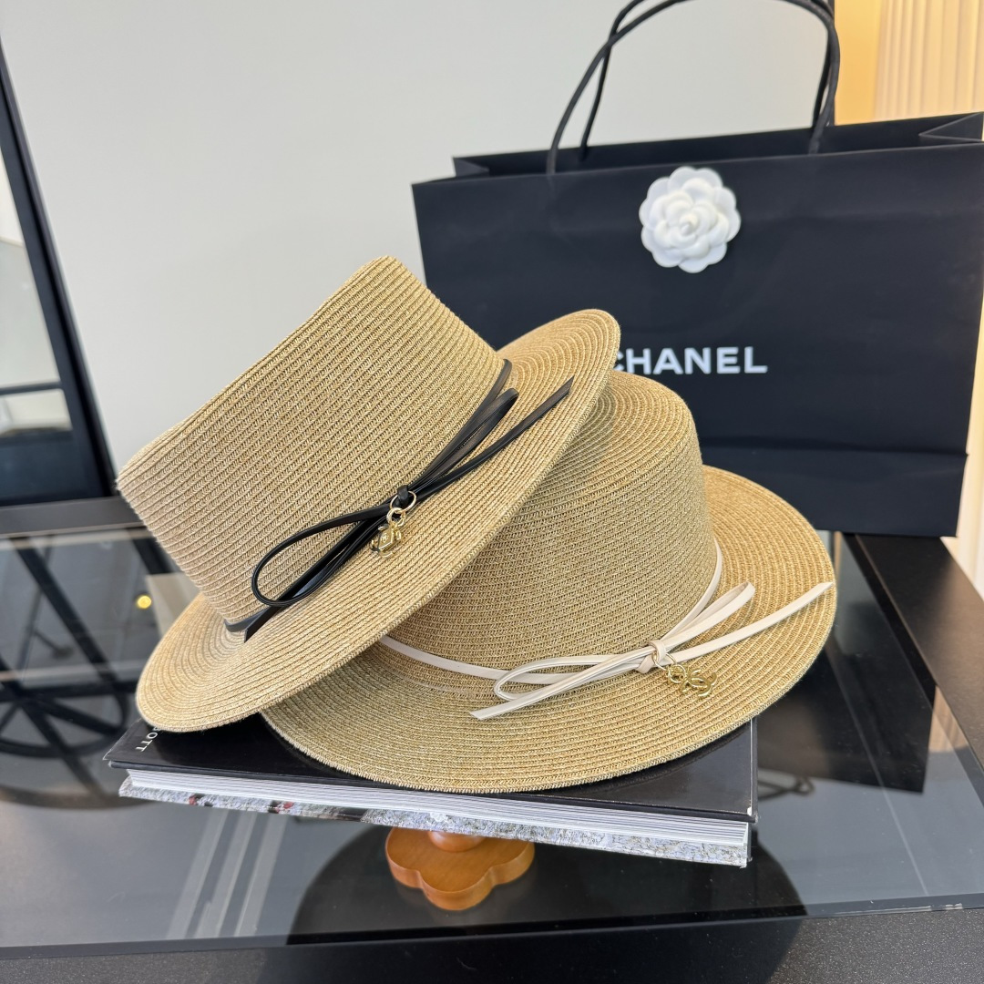 Chanel Chanel香奈儿平顶草帽，细草制作，头围57cm