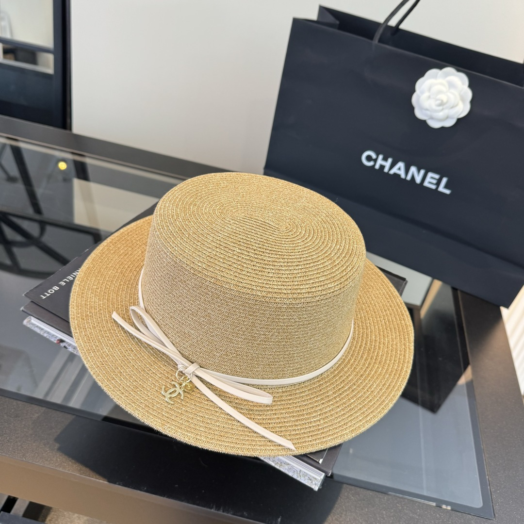 Chanel Chanel香奈儿平顶草帽，细草制作，头围57cm