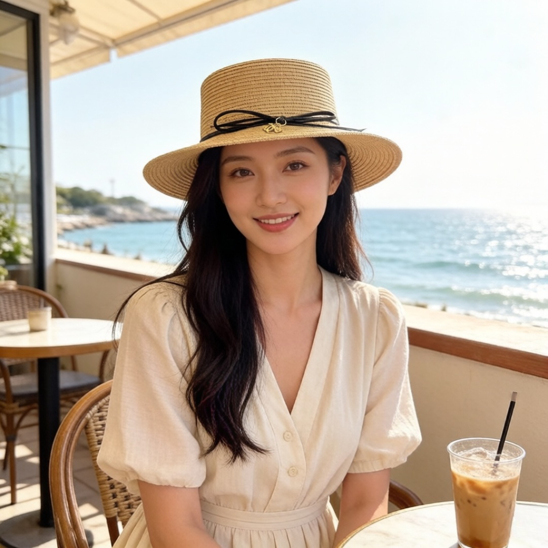 Chanel Chanel香奈儿平顶草帽，细草制作，头围57cm
