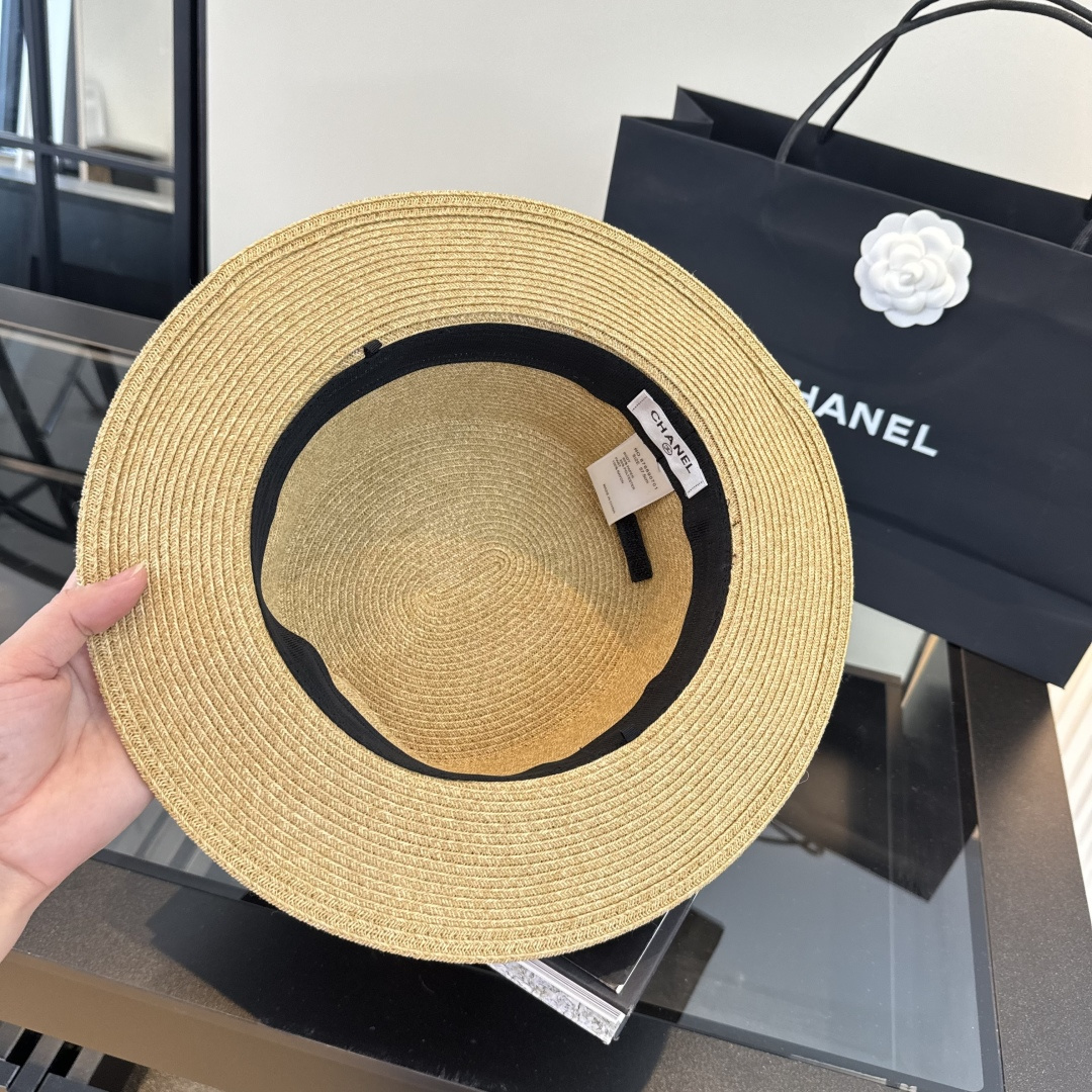 Chanel Chanel香奈儿平顶草帽，细草制作，头围57cm