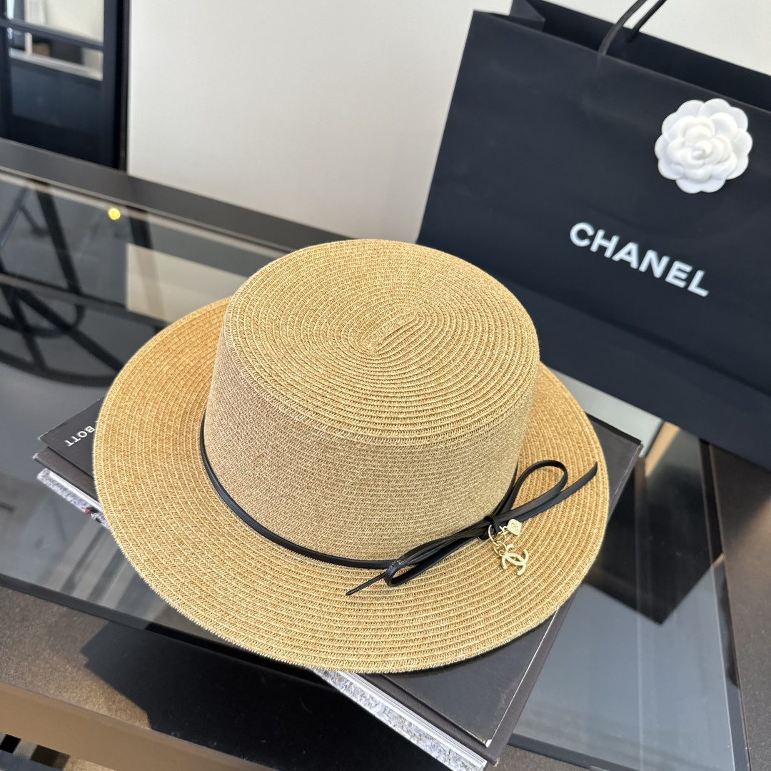 Chanel Chanel香奈儿平顶草帽，细草制作，头围57cm