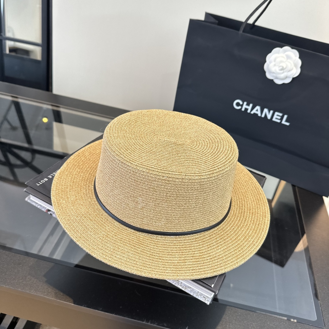 Chanel Chanel香奈儿平顶草帽，细草制作，头围57cm