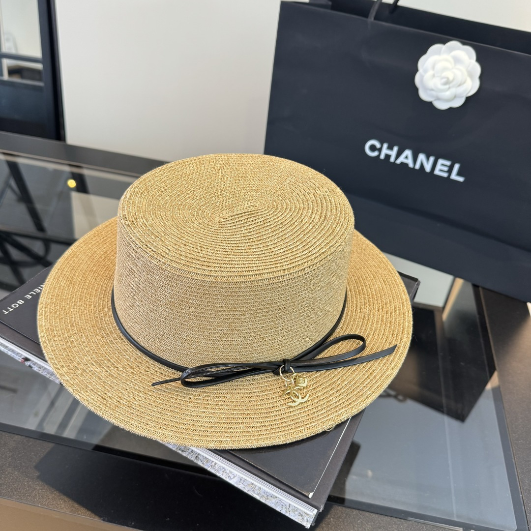 Chanel Chanel香奈儿平顶草帽，细草制作，头围57cm