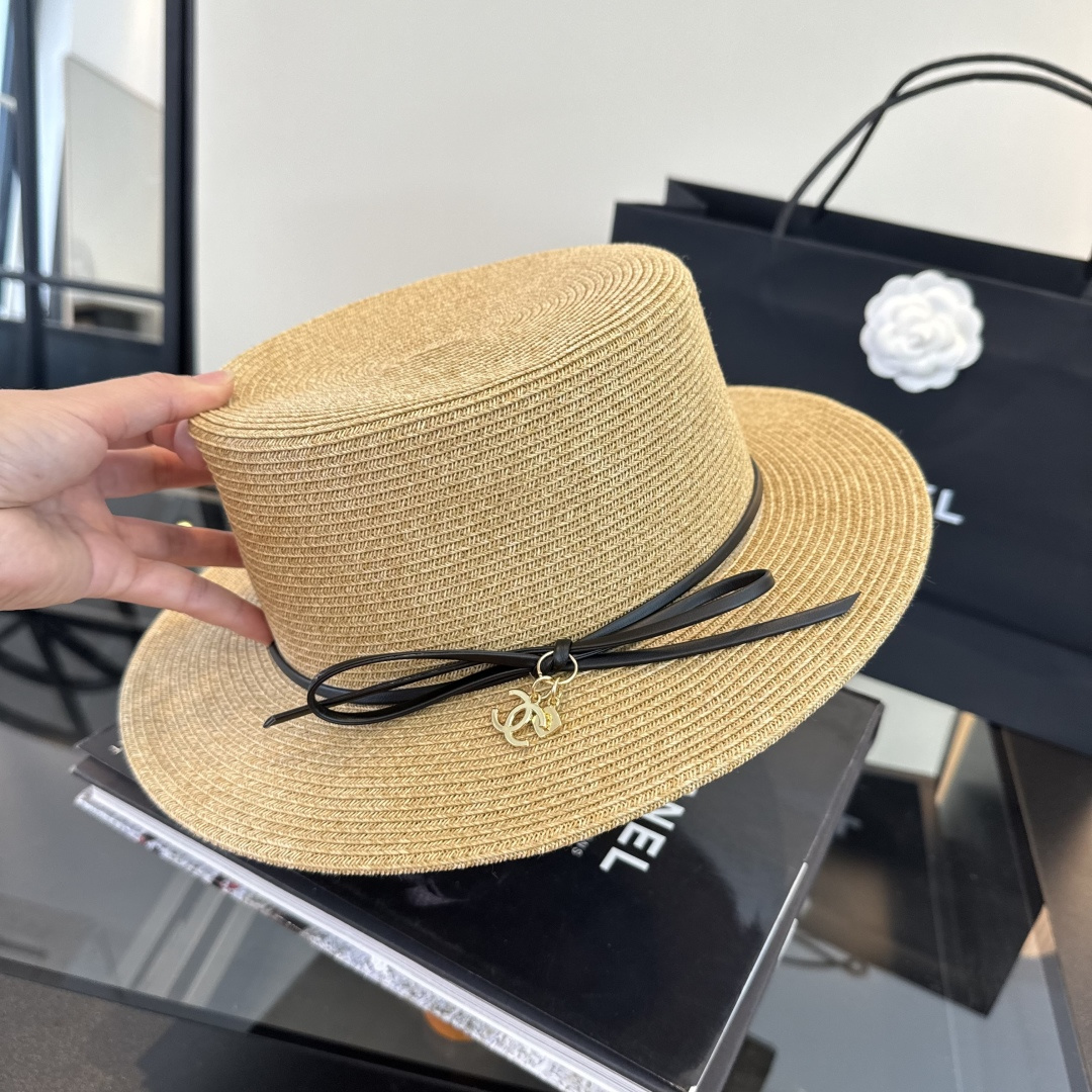 Chanel Chanel香奈儿平顶草帽，细草制作，头围57cm