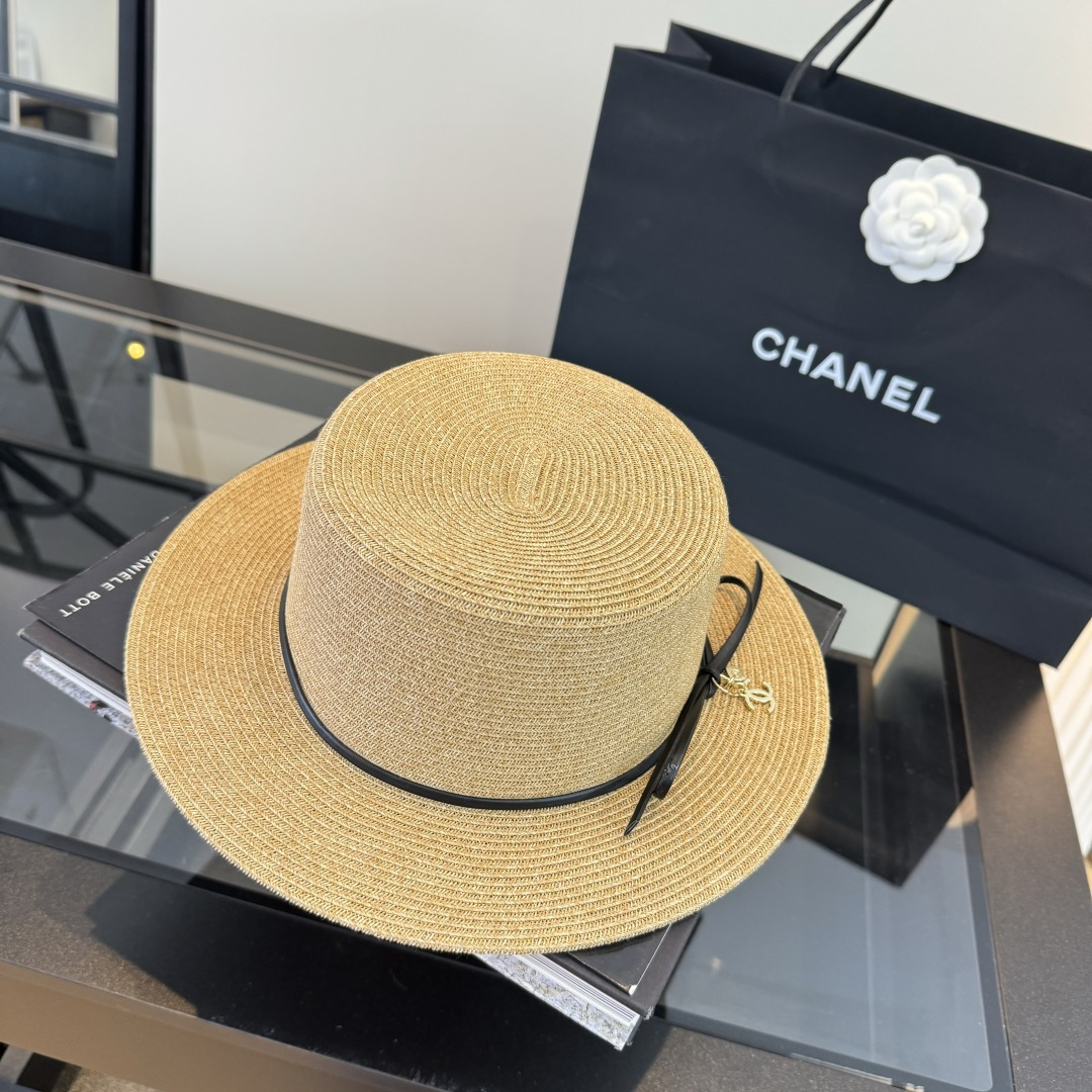 Chanel Chanel香奈儿平顶草帽，细草制作，头围57cm
