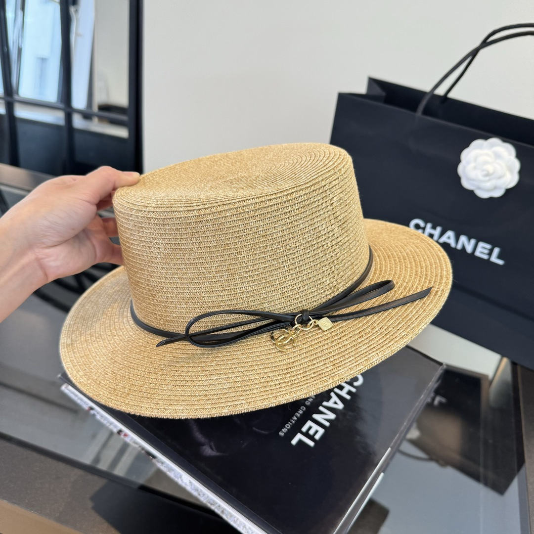 Chanel Chanel香奈儿平顶草帽，细草制作，头围57cm