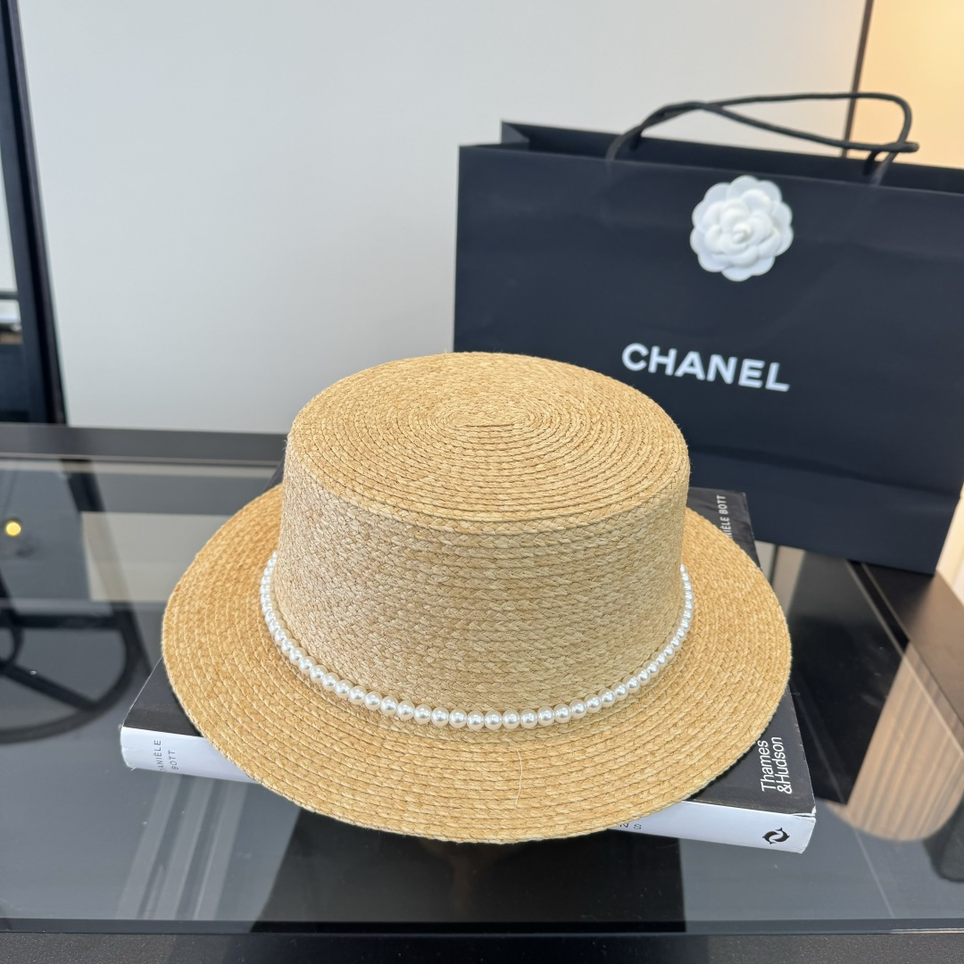 Chanel Chanel香奈儿平顶拉菲草帽，头围57cm