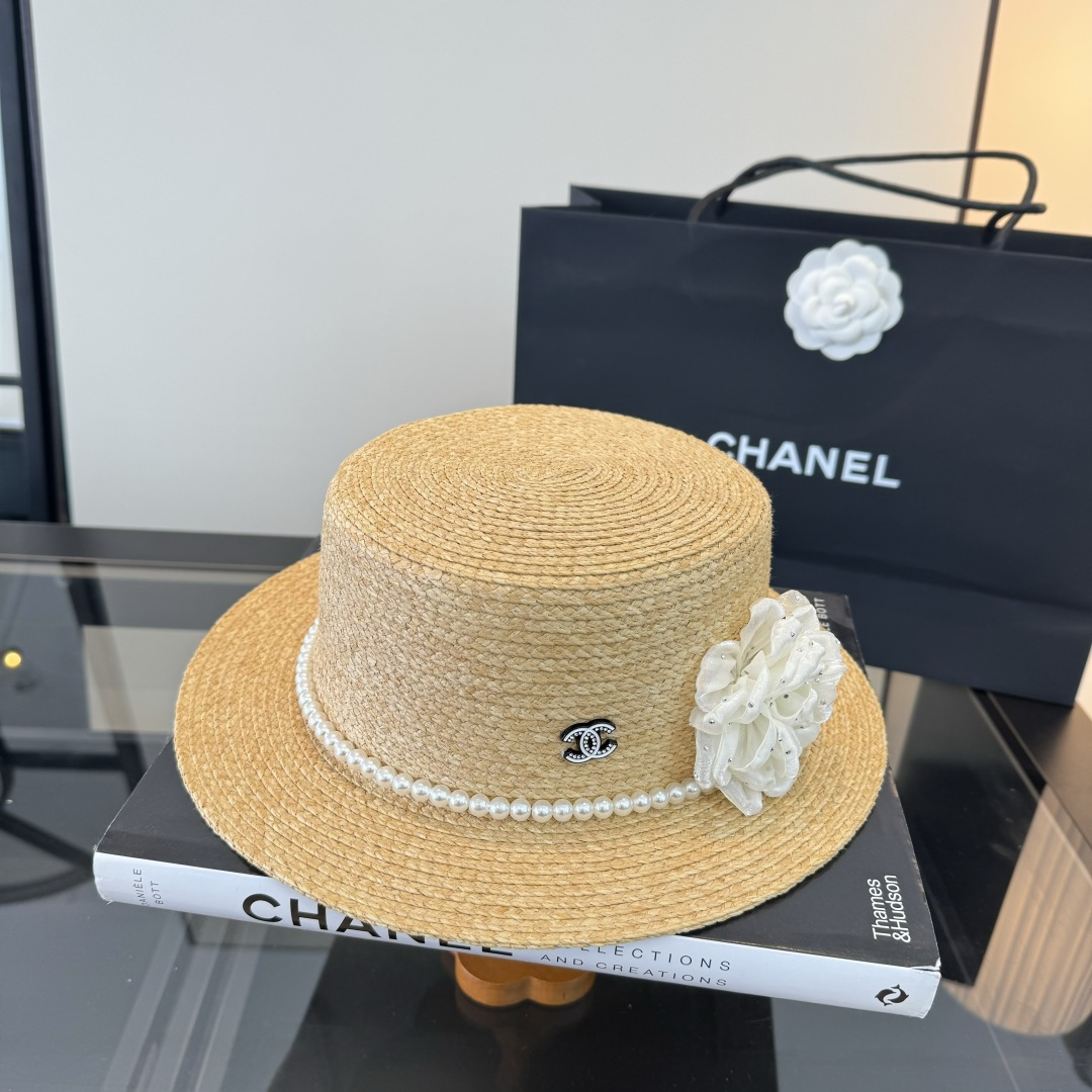 Chanel Chanel香奈儿平顶拉菲草帽，头围57cm