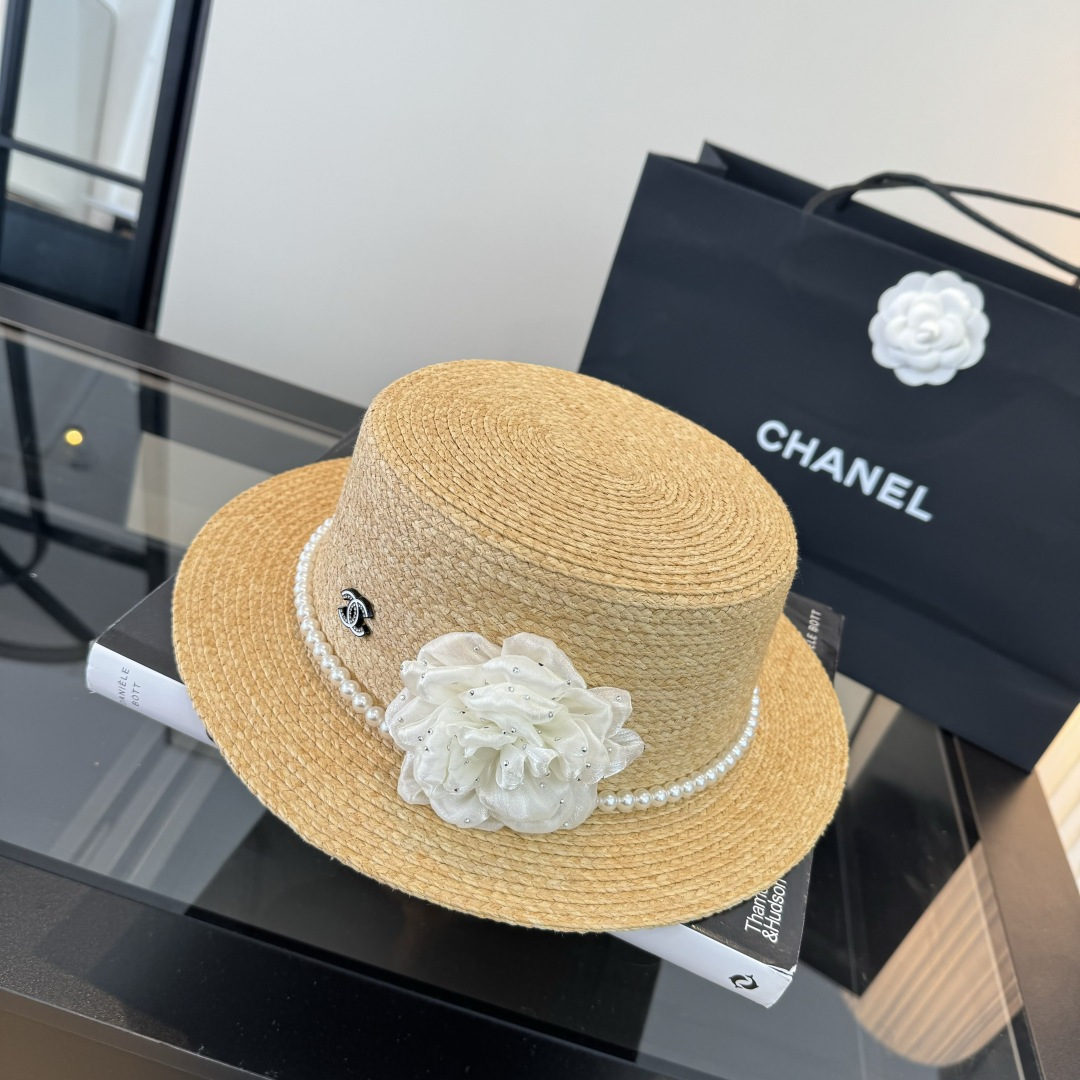 Chanel Chanel香奈儿平顶拉菲草帽，头围57cm