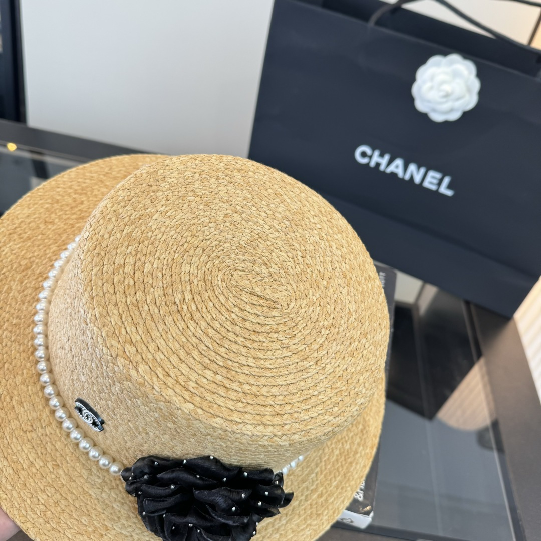 Chanel Chanel香奈儿平顶拉菲草帽，头围57cm