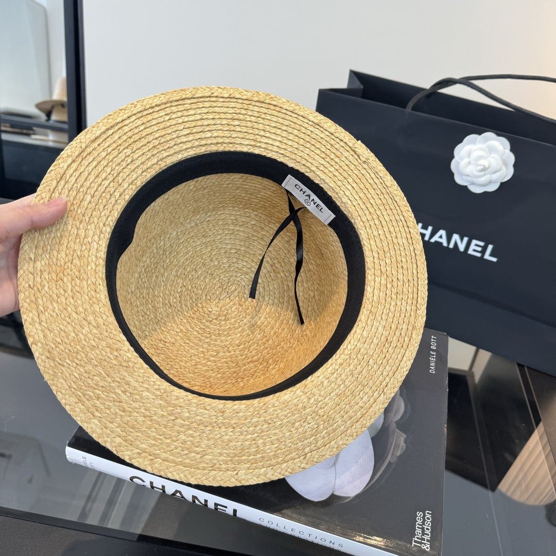 Chanel Chanel香奈儿平顶拉菲草帽，头围57cm