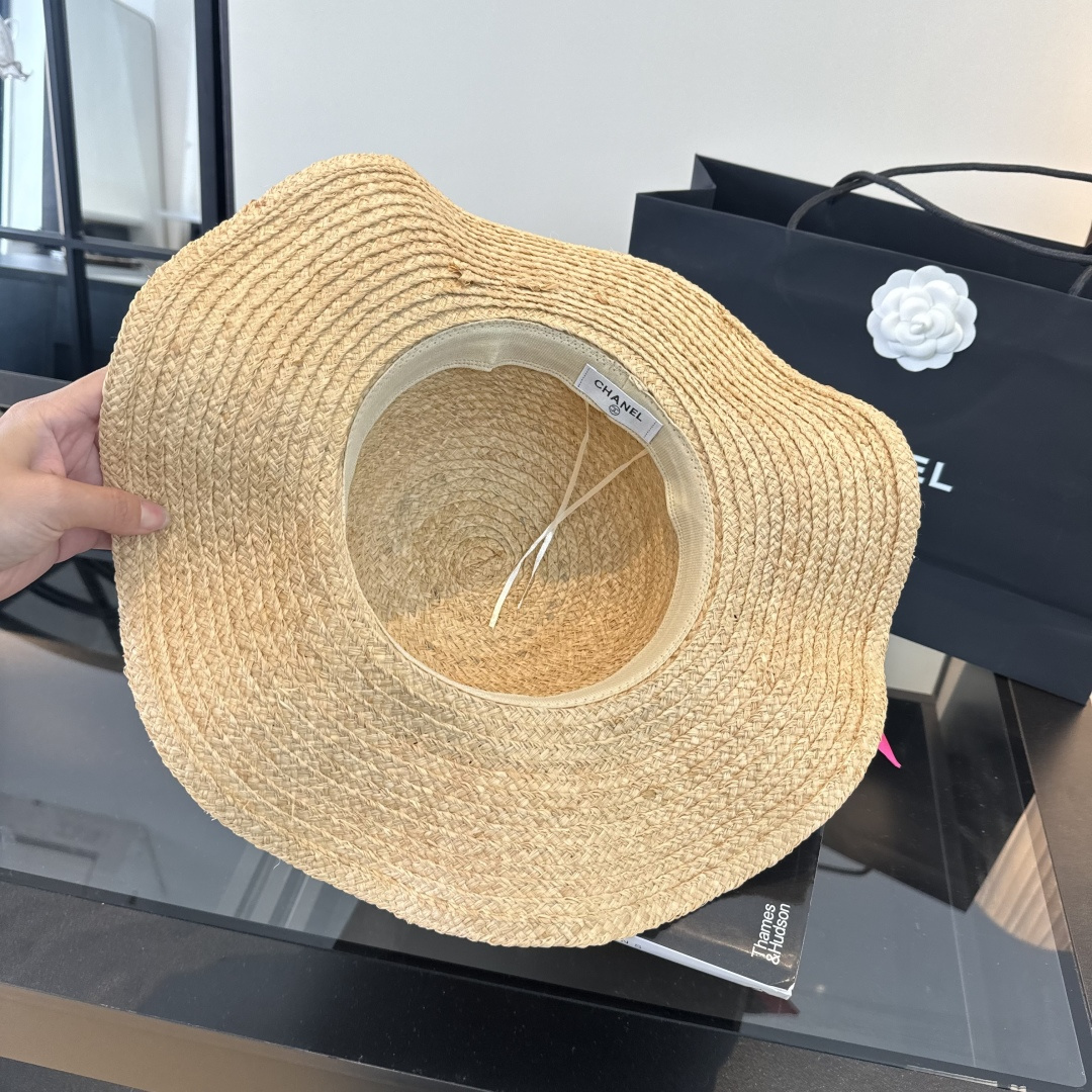 Chanel Chanel香奈儿拉菲草帽，波浪边遮阳帽，头围57cm