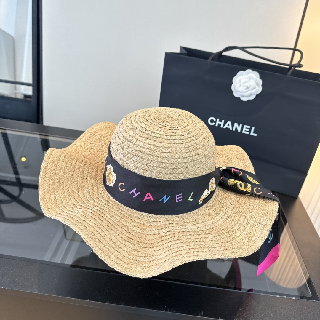 Chanel Chanel香奈儿拉菲草帽，波浪边遮阳帽，头围57cm